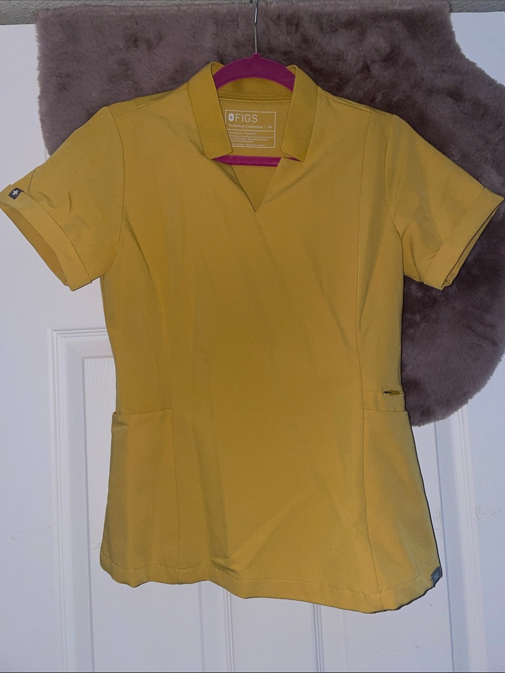 FIGS Mustard Yellow Short-Sleeve V-Neck Scrub Top